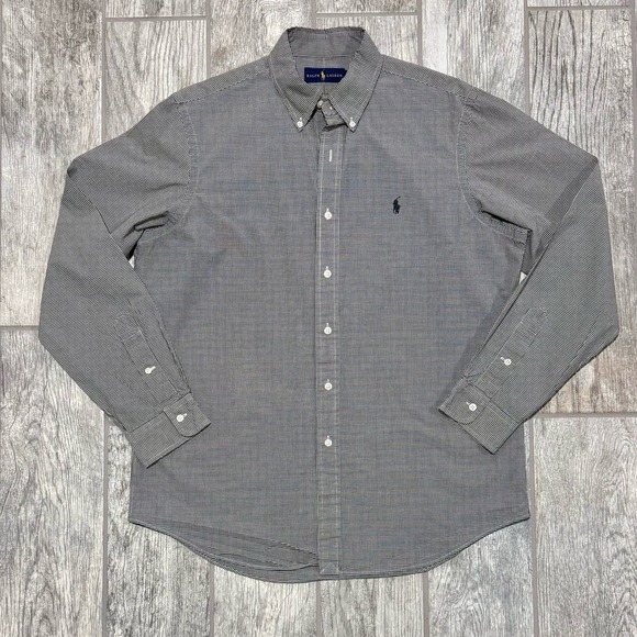 Ralph Lauren Men Classic Fit Gingham Cotton Long Sleeves Casual Shirt Size Large - Picture 6 of 14
